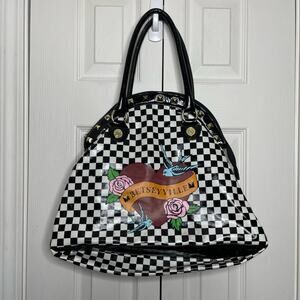 Betsey Johnson Checkered Heart Tattoo Birds Roses Studded Bag